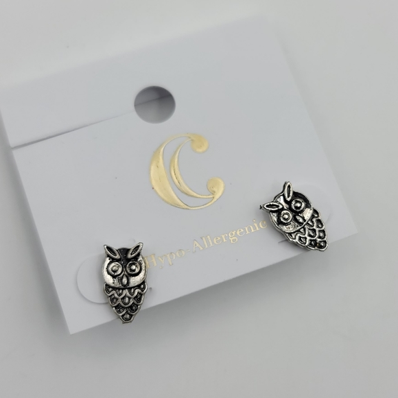 Hypoallergenic silver owl dainty earrings - Picture 4 of 4